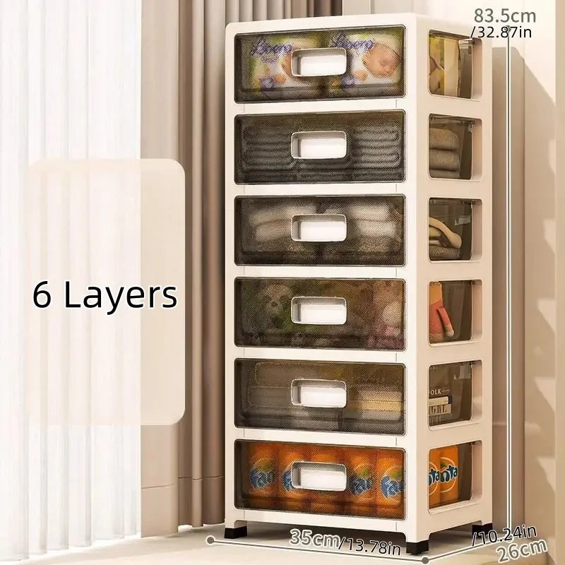 COIZYZZL 3-6 Tier Storage Cabinet,Large Capacity & Space-Saving Organizer, Transparent Cream Color for Living Room/Bedroom/Study Oasis Select 6 Layers
