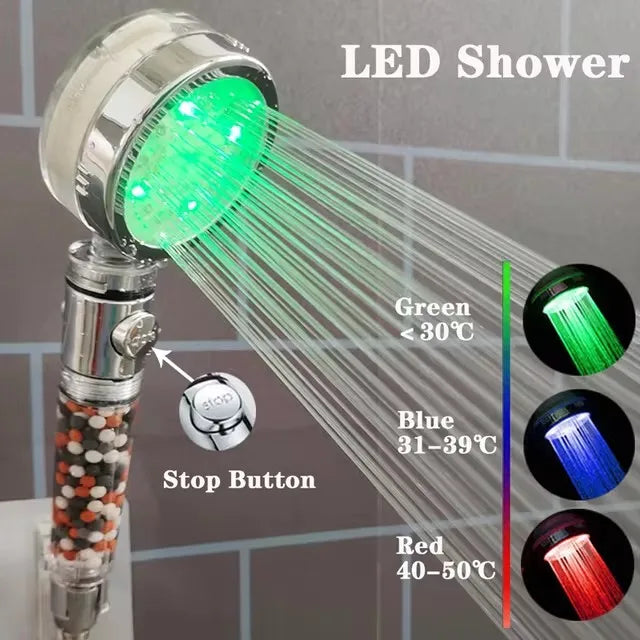 LED Anion Shower Head Rainfall SPA Temperature Control Shower Head Pressurized Water Saving 3/7 Colors Handheld Bathroom Shower Oasis Select 3 - Colorful B
