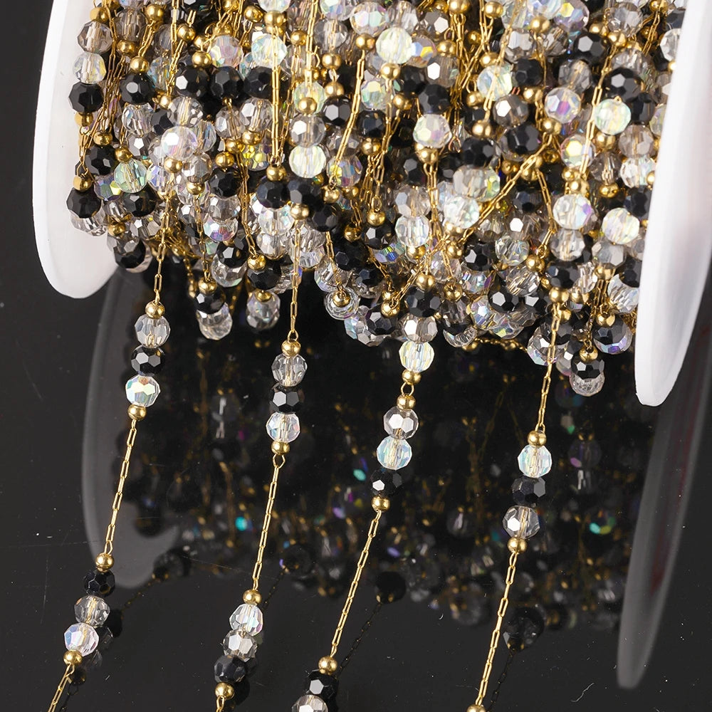1Meter Stainless Steel Colorful Crystal Beading Chain for DIY Handmade Necklaces Bracelets Jewelry Making Supplies Accessories Oasis Select Black Clear