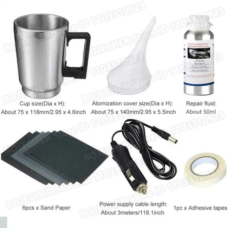 Car Headlight Repair Fluid Headlight Polishing Restoration Chemical Polishing The Headlights Restoration Kit Tool Liquid Repair Oasis Select 50ml 12V Set