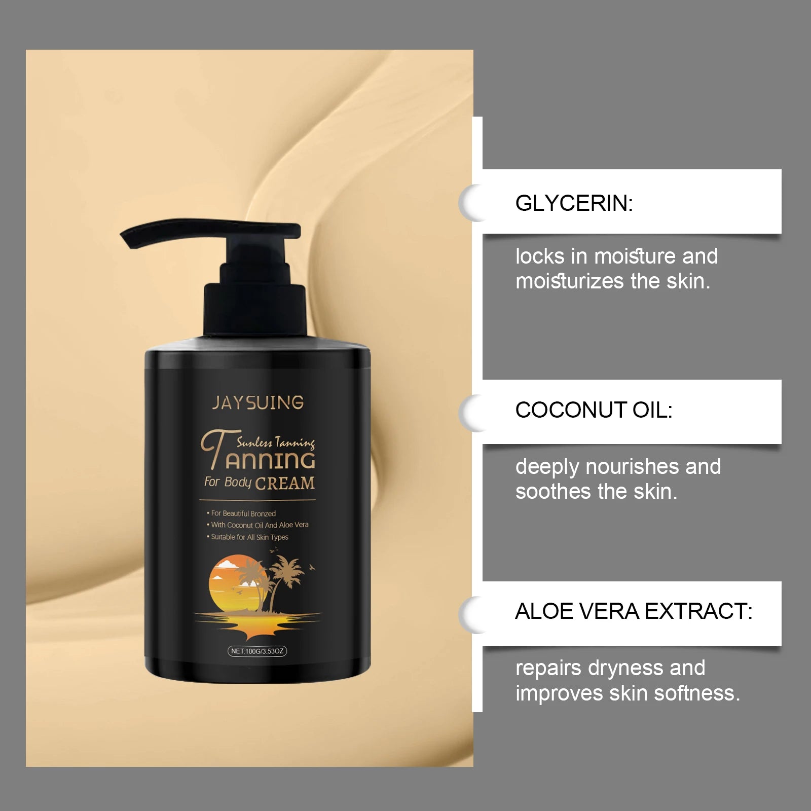 Moisturizing Tanning Cream Summer Sunless Self Tanner Body Face Repair Sun Damage Smooth Even out Skin Non-greasy Bronzer Lotion Oasis Select