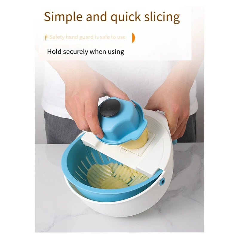 WISH Versatile Kitchen Vegetable Cutter - Multi-Function Chopper, Slicer, Grater With Drain Basket, Ideal For Potatoes & More Oasis Select