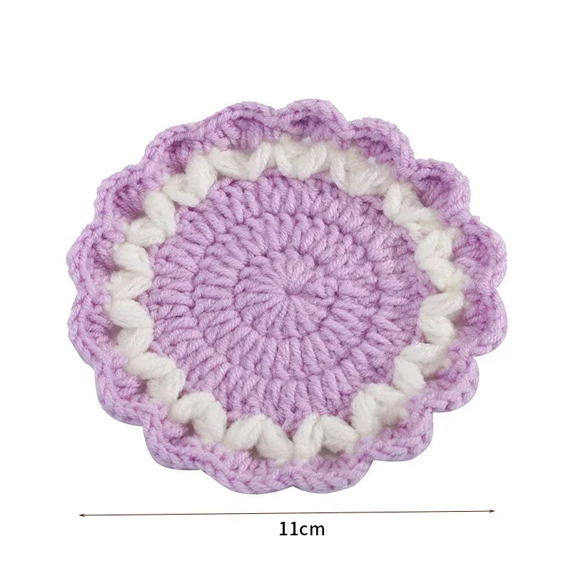 Wave Lace Coaster Simple Fashion Cute Flower Knitted Coasters Hand-woven Thermal Insulation Mat Table Decoration Cup Pads Oasis Select