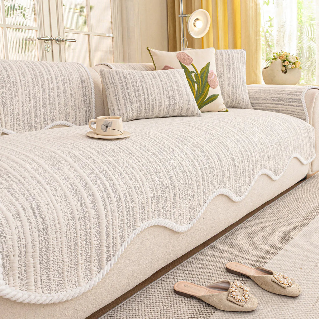 2026 New Cream Style Sofa Cushion Universal Four Seasons Non Slip Seat Pad High Grade Irregular Sofa Cover Mat For Autumn Winter Oasis Select Light gray 70cm x 150cm
