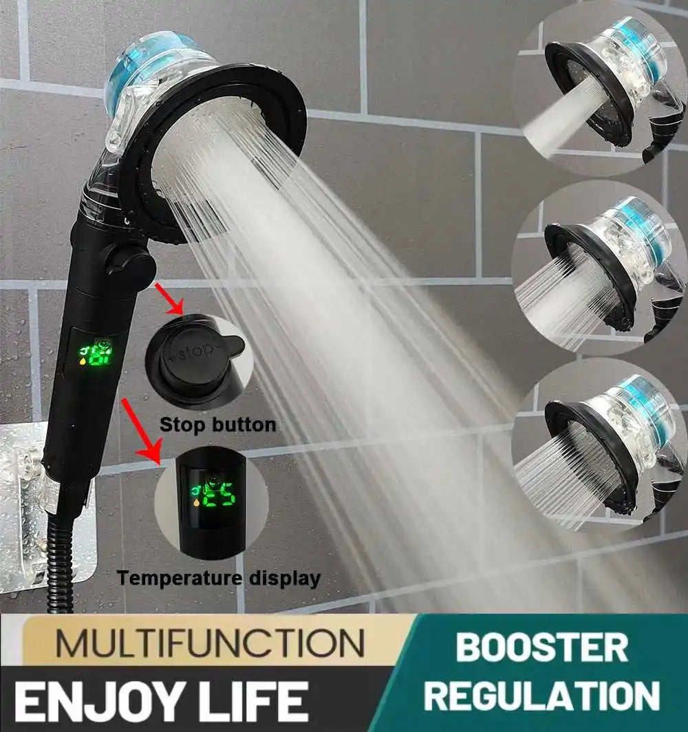 3 Modes LED Digital Temperature Display Turbo Fan Shower Head High Pressure Water Saving Spray SPA Filter Bathroom Accessories Oasis Select