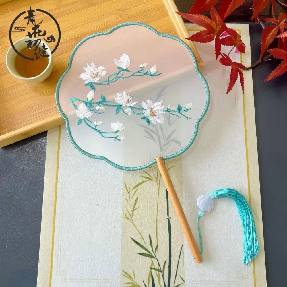Chinese Style Silk Round Fan Double-sided Floral Embroidery Hand Fans with Tassel Summer Dance Fan For Women Wedding Home Decor Oasis Select 05