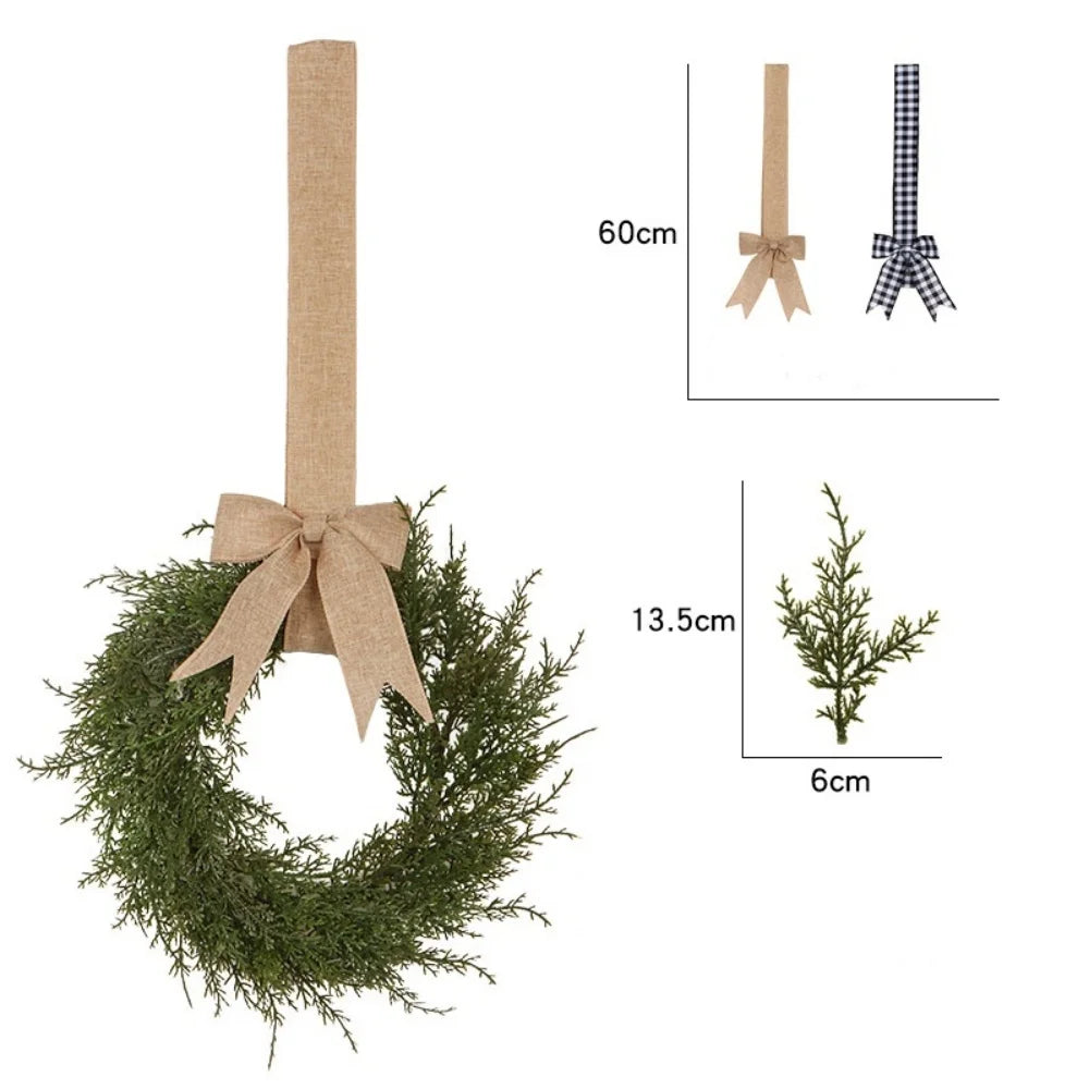 New Christmas Simulation Wreath with Bow Ribbon Pine Needle Vine Ring Door Garland Hanging Ornaments Party Home Decor Gifts Oasis Select