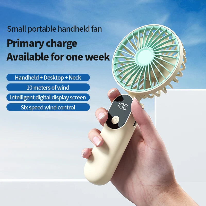 Portable Handheld Fan Mini USB Fan With 6 Speeds and Digital Display Foldable 3-in-1 Handheld Neck and Desktop Fan For Outdoor Oasis Select