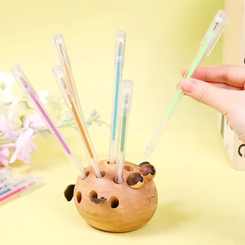 Pufferfish Solid Wood Children's Pen Holder Storage and Organization Desk Decoration Cartoon Cute Student Oasis Select