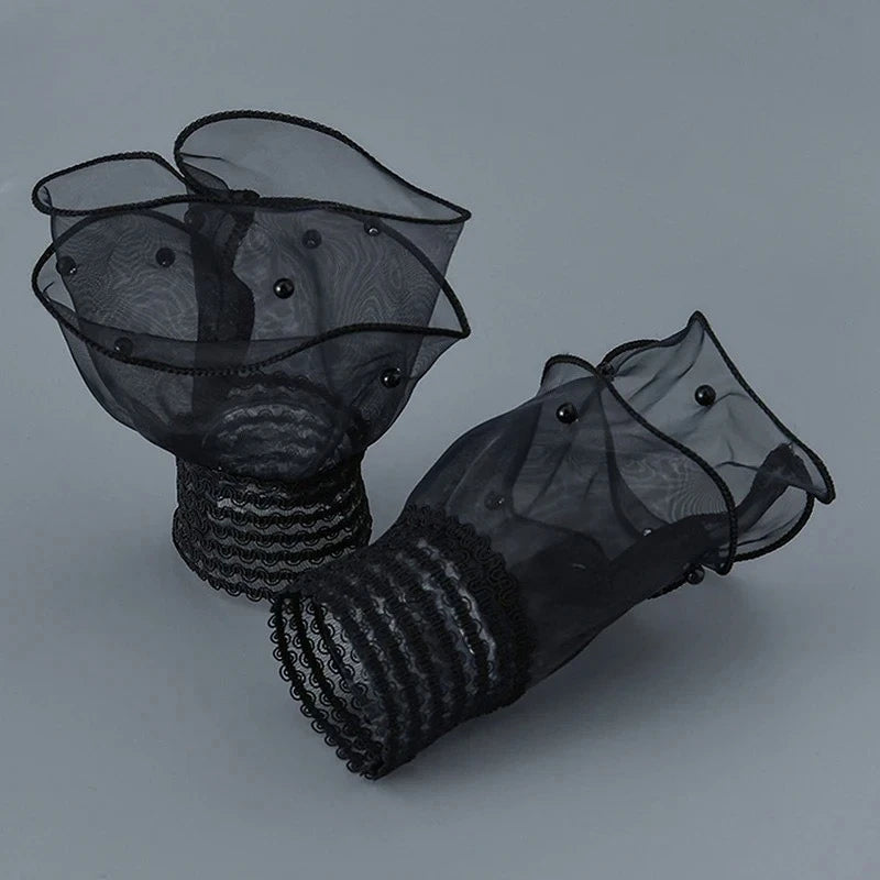 1Pair Nail Art Tulle Photo Glove Fake Pleated Cuff Manicure Photography Props Nail Tips Display Sleeve Fashion Accessories Oasis Select black
