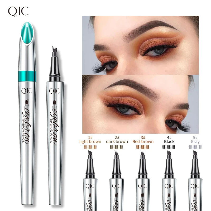 QIC 4-Tip Liquid Eyebrow Pen – Waterproof & Long-Lasting, 5 Colors
