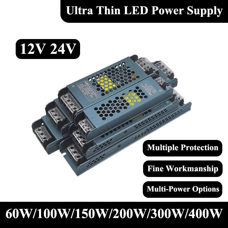 Power Supply 12V 24V Transformer AC 220V TO DC 24V 12V 60W 100W 150W 200W 300W 400W Ultra Thin Power Supply For LED Strips Lamp Oasis Select
