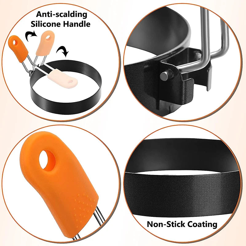 Stainless Steel Egg Rings Pancake Mold Set – Silicone Handle Egg & Pancake Mold Oasis Select