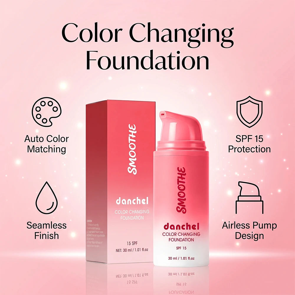 Color Changing Foundation Long-Lasting Full Coverage Liquid Foundation Adapts Skin Tone Sun Protection Natural Finish Face Makeu Oasis Select