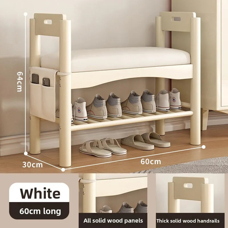 Shoe changing stool entrance Household shoe stool entrance door can sit shoe cabinet sitting stool integrated solid wood bench Oasis Select Milky white armrest