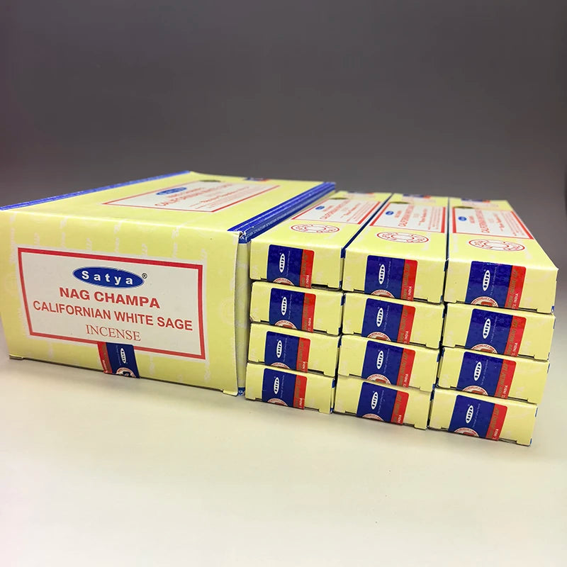 12Boxes Satya Origin100% 15g Hand-Rolled Incense Sticks, SANDAL WOOD，MONEY MATRIX，NAGCHAMPA Multiple Flavors for Yoga Meditation Oasis Select California white sag 12 small boxex