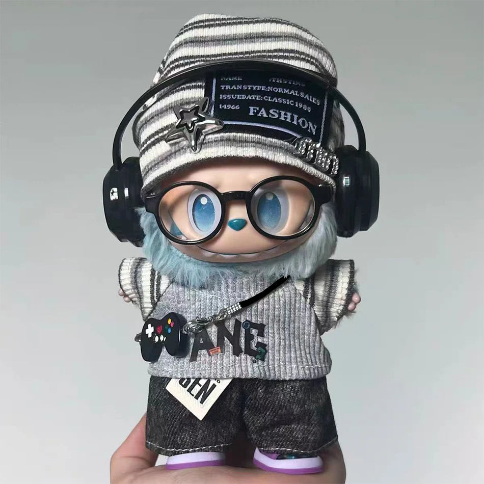 For Labubu 15-17cm Cloth Korean Grey Star Hat Suit Pull Bubu Baby Clothes 123rd Generation High-energy Hope Vinyl Doll Clothes Oasis Select