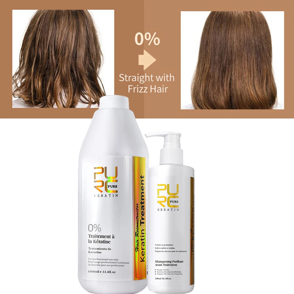 PURC Brazilian Keratin Hair Treatment Products 1000ml Keratin Hair Straightening Cream And 300ML Smoothing Shampoo Hair Care Oasis Select 0 Degrees Keratin China Mainland