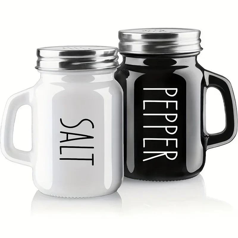 Black and White 2pcs Salt and Pepper Shaker Set 4.4oz Glass Vintage Glass Salt and Pepper Seasoning Shaker Set for Home Oasis Select 1 set