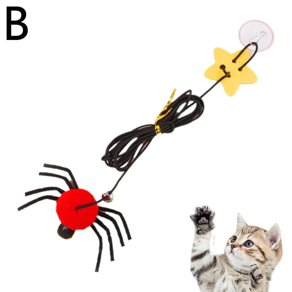 Cat Pet Toy Hanging Door To Relieve Depression Swinging Hanging Elastic Rope Feather Playing Stick Bell Spider for Pet Supplies Oasis Select red