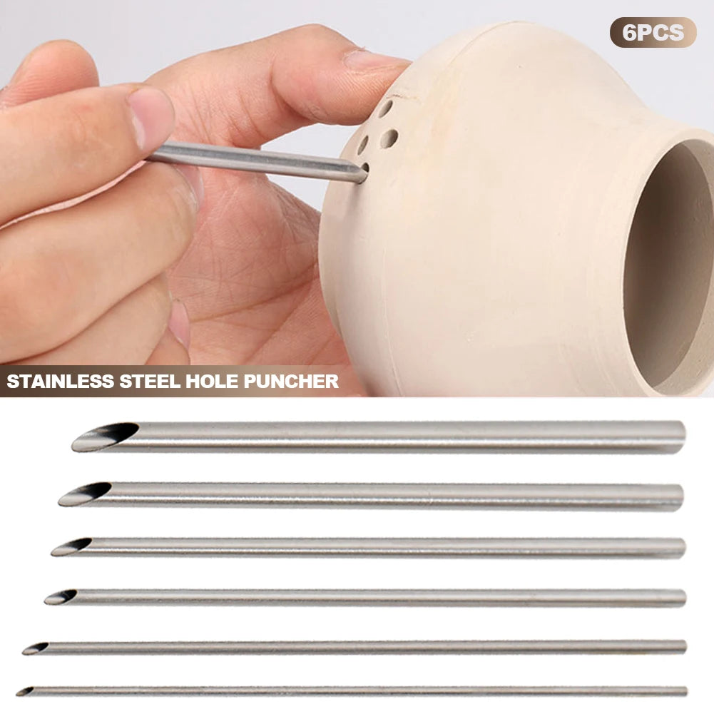 6Pcs Stainless Steel Hole Puncher Carving Sculpture Modeling Pottery Cutting And Punching Ceramic Polymer Clay Moldeling Tools Oasis Select