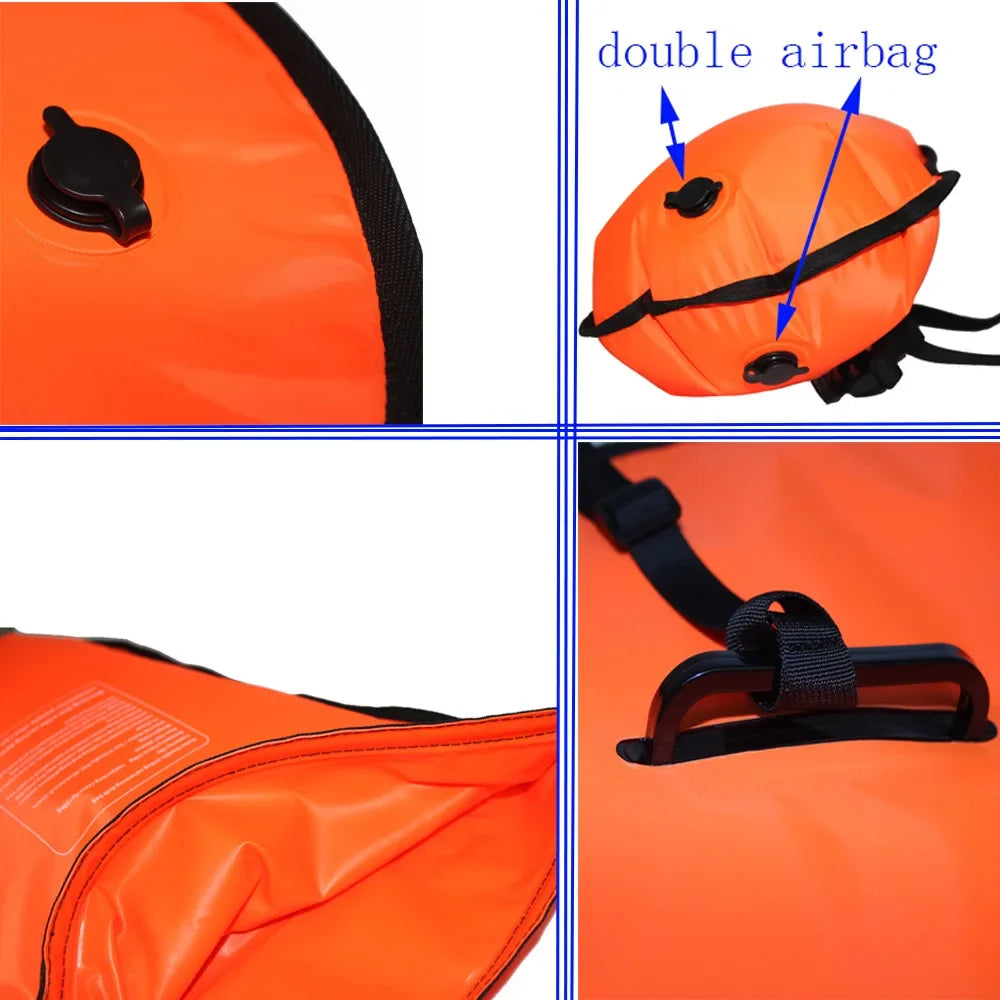 20L Inflatable Open Swimming Buoy Tow Float Dry Bag Double Air Bag with Waist Belt for Swimming Water Sport Storage Safety bag Oasis Select