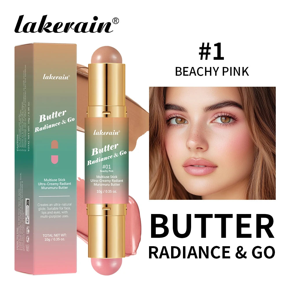 Lakerain Butter Makeup Stick Nature Bronze Colored Matte Effect Moisturizing Smooth Dual-head Design Multi-purpose Makeup Stick Oasis Select Beachy Pink