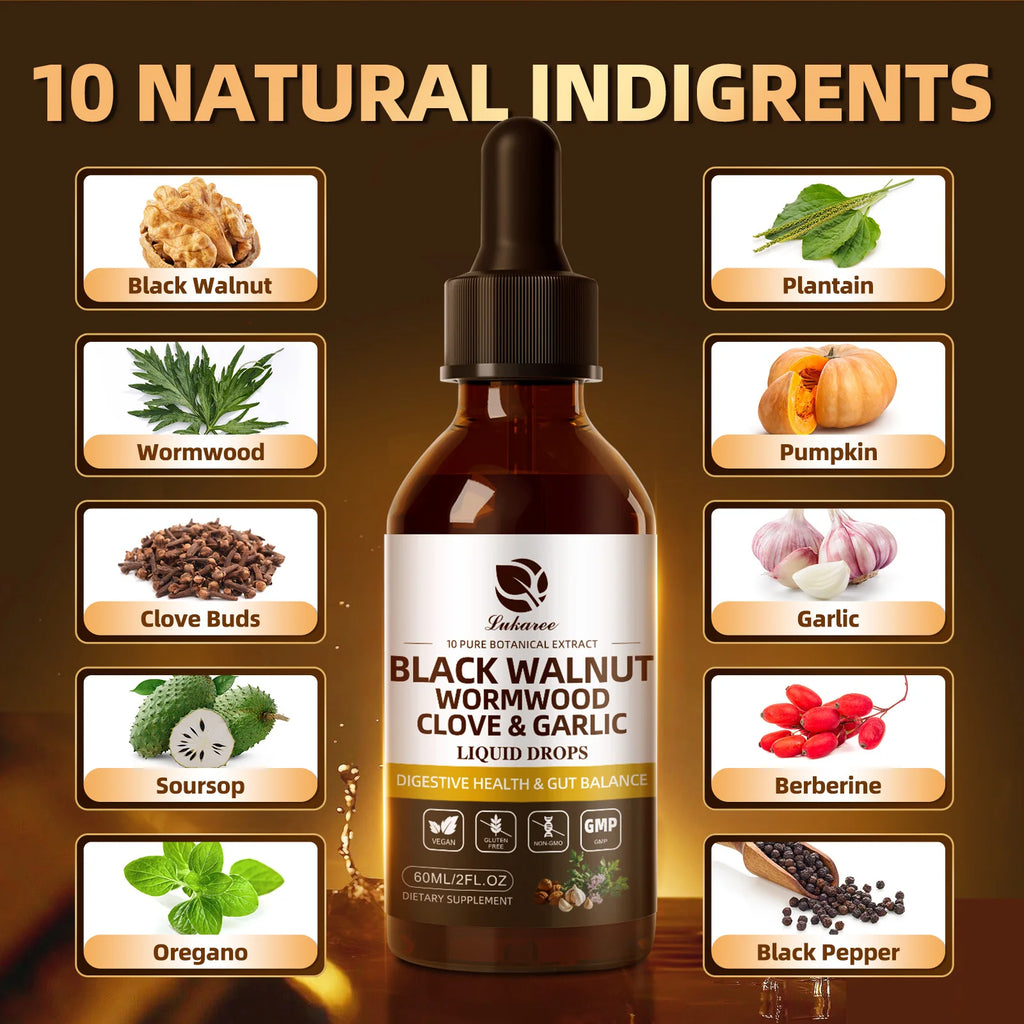 Lukaree 60ML Black Walnut Drop with Wormwood Clove & Garlic Support Digestion and Immune Health, Detoxify the Body Antioxidant Oasis Select