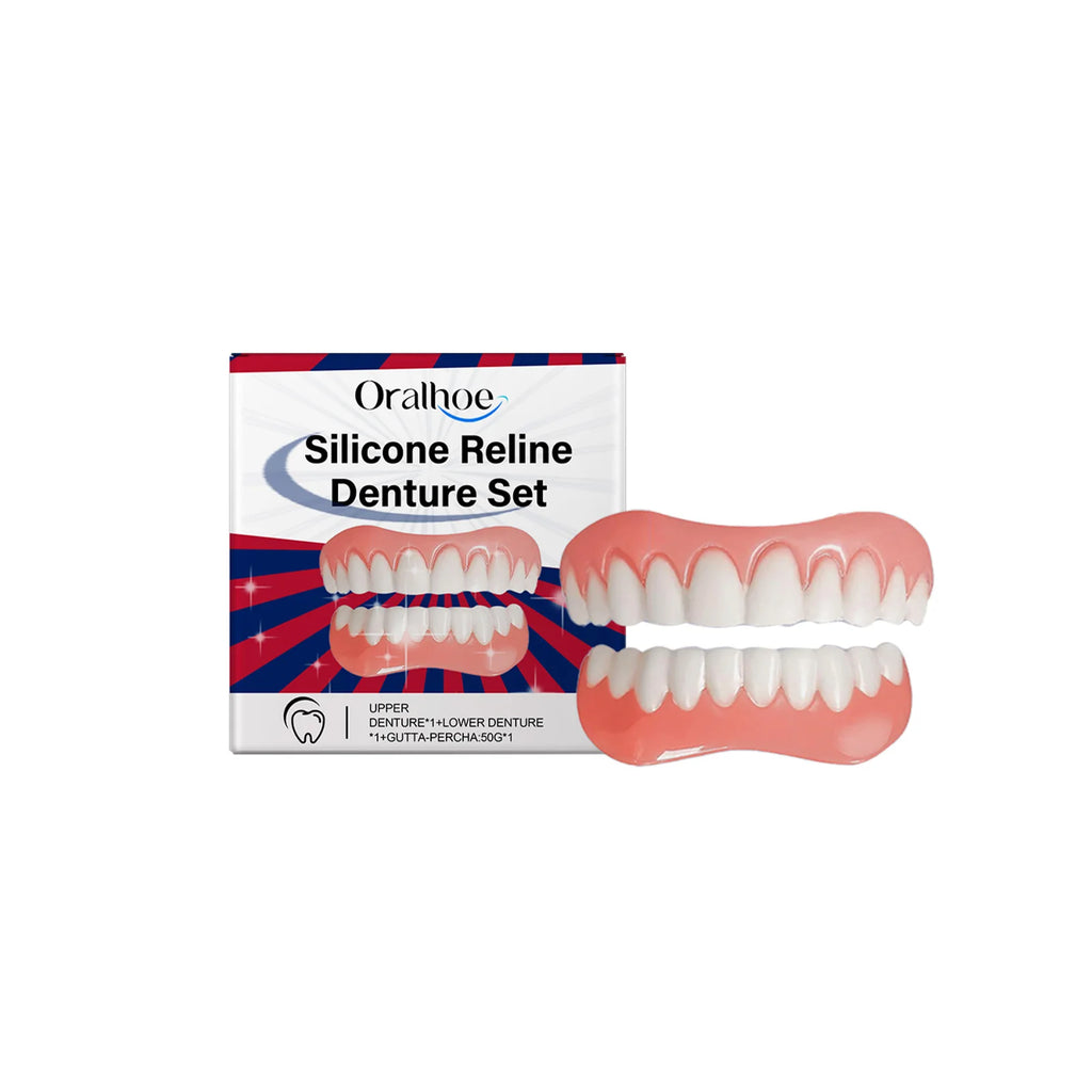 Silicone Denture Set Upper Lower Veneers False Teeth Braces Adjustable Perfect Smile Soft Comfortable Teeth Orthodontic Adults Oasis Select