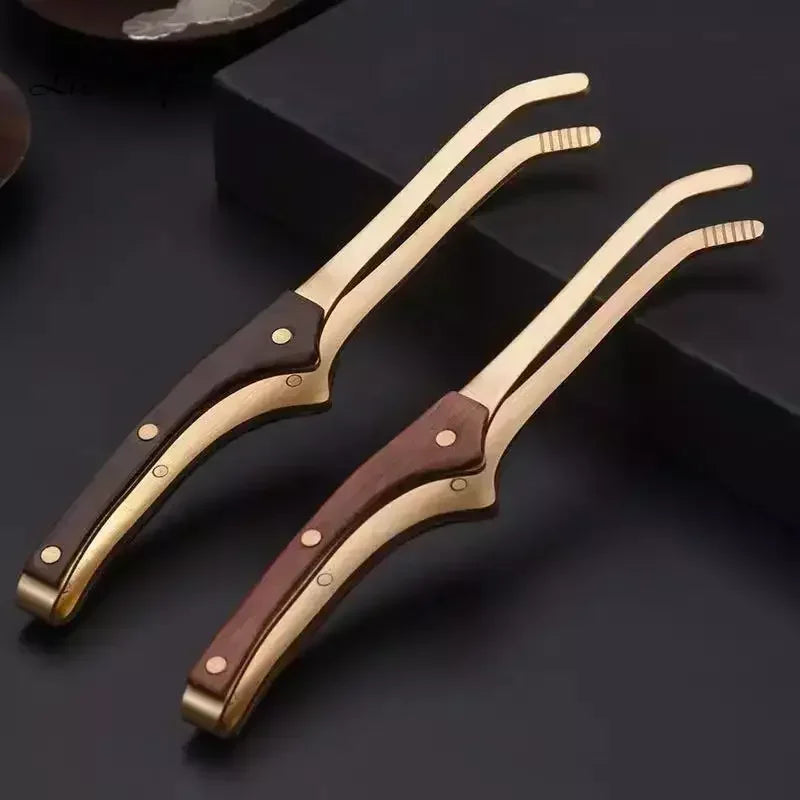 Anti-hot Wood Copper Tea Clip 17cm Non-Slip Tea Set Tweezers Tea Ceremony Accessories Household Supplies Wooden Tongs Oasis Select