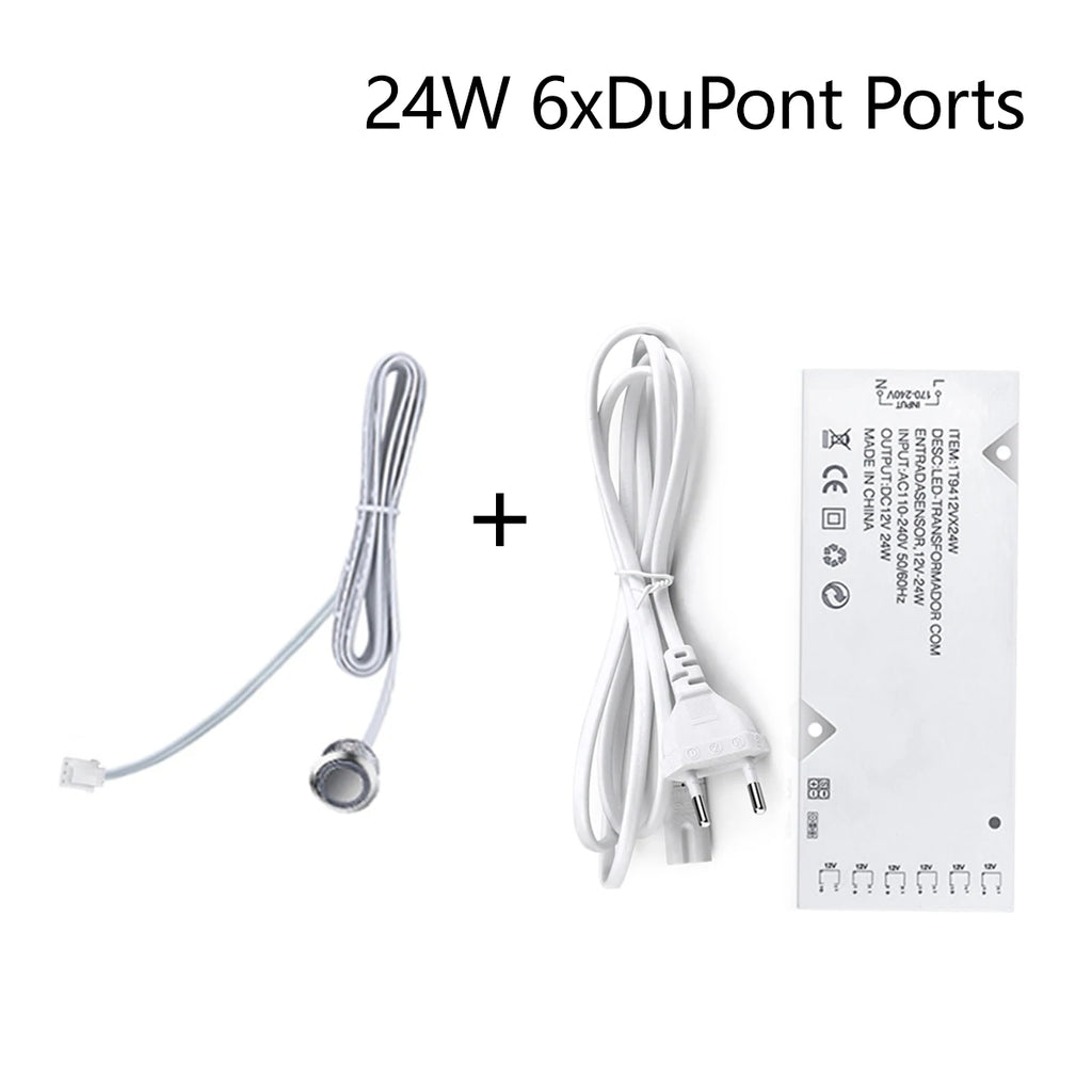 COB 2835 5050 LED Strip Controller Touch Switch Dimmer with 12V Power Charger 4-10 Dupont Ports Lighting Transformers Driver Oasis Select 24W 6xDupont Port 12 V US Plug