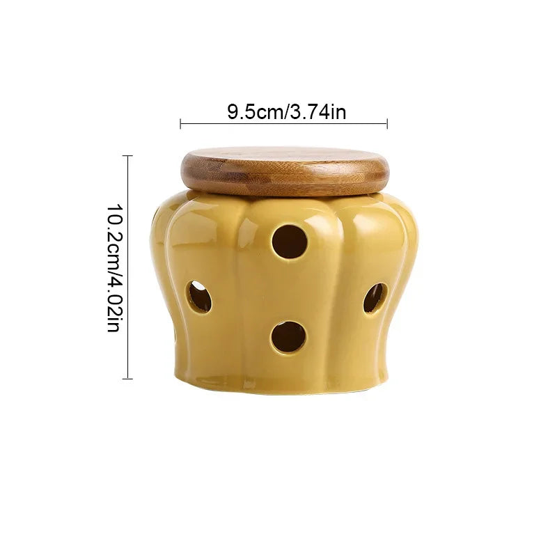 Pumpkin Jar with Lid Hollow Out Kitchen Ventilation Storage Tank Durable Ceramic Garlic Ginger Dried Chili Pepper Storage Jars Oasis Select Yellow