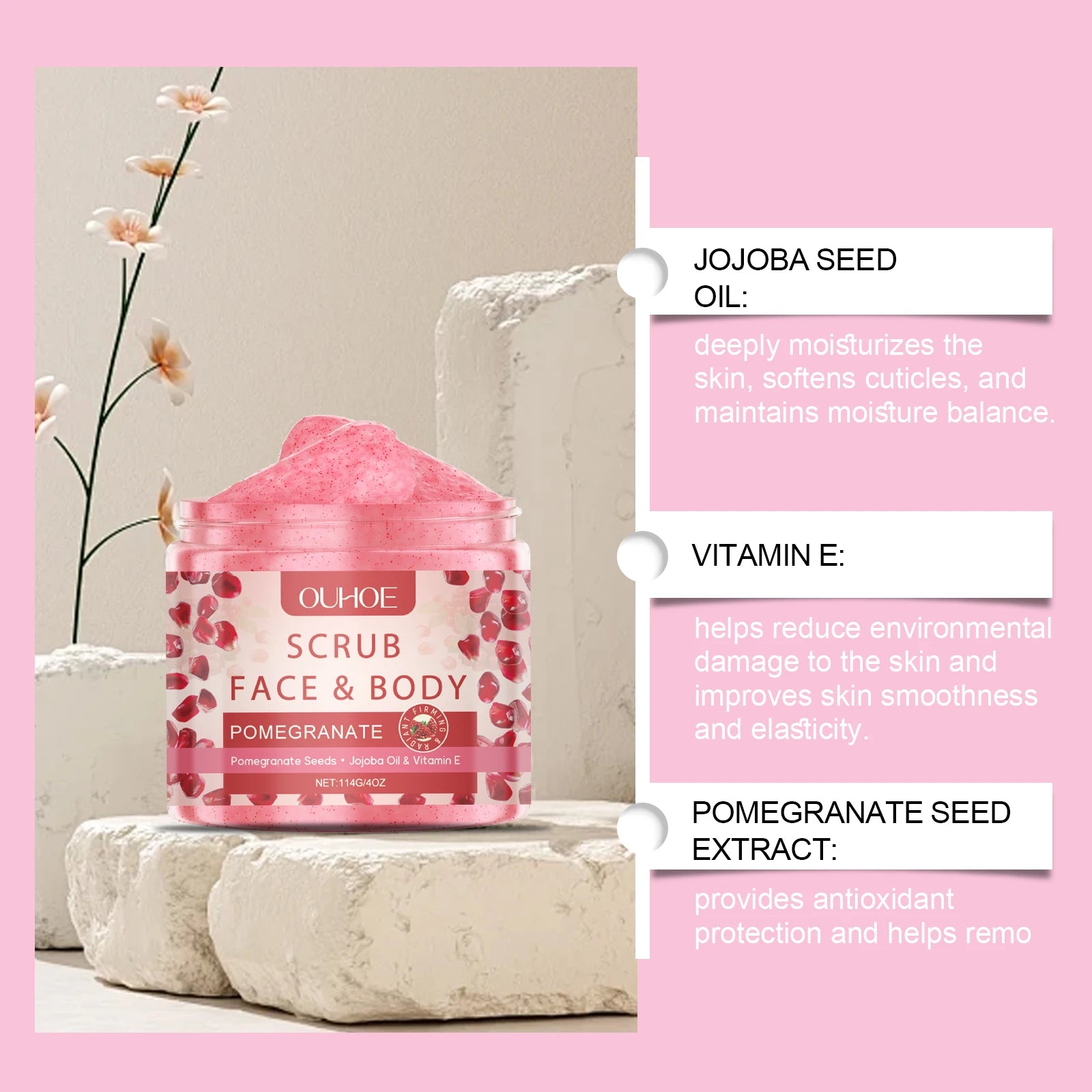 Pomegranate & Shea Butter Exfoliating Body Scrub 114g Exfoliating Body Scrub Oasis Select