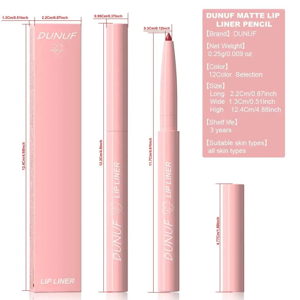 DUNUF 12-Shade Matte Lip Liner Set – Waterproof & Long-Lasting