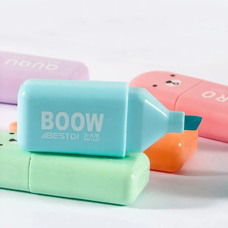 4/5/6Pcs Mini Highlighter Pens Bear Macaron Colors Highlighting Stationery Drawing Noting School Supplies Oasis Select