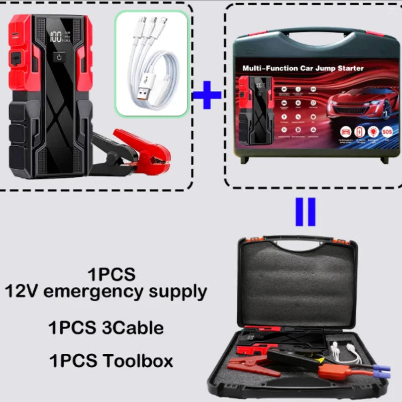 12V Portable Car Jump Starter: 99800mAh Large Capacity Lithium Booster for 8.0L Gas & 5.5L Diesel Engines Oasis Select Storage Leather Bag 12V