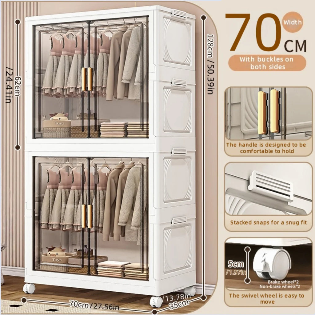 Foldable plastic storage box, simple wardrobe for home bedroom closet toy storage cabinet, no installation required Oasis Select 70cm 2 Large