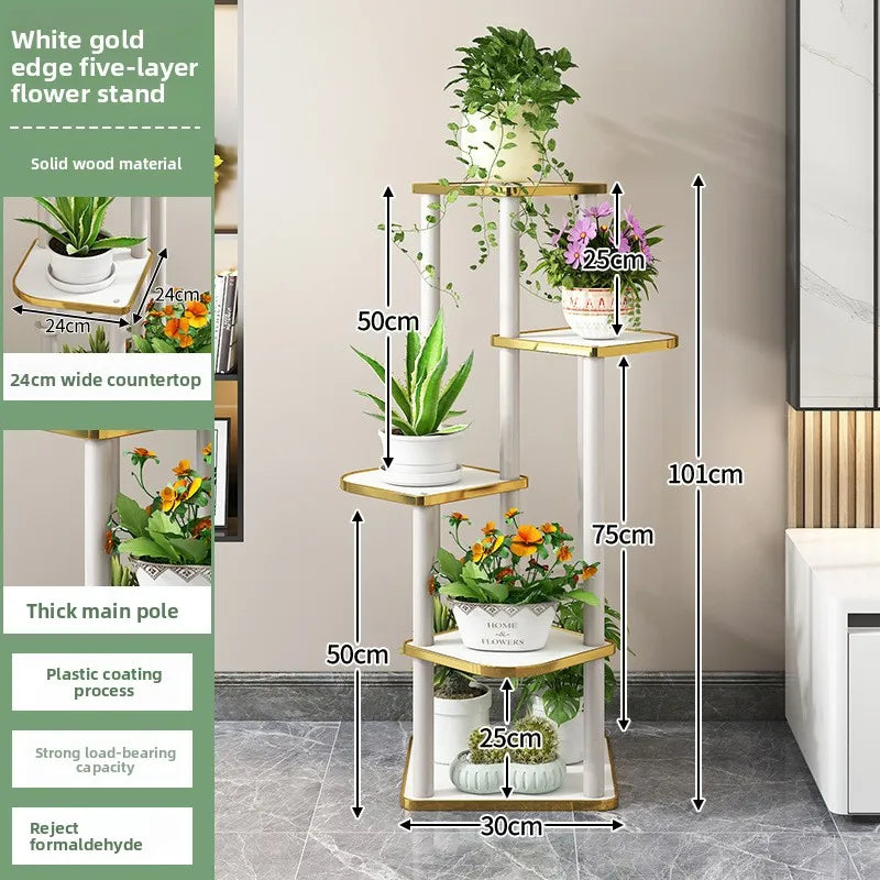 Solid wood flower rack indoor multi-layer green plant flower pot rack floor-to-ceiling flower rack Oasis Select White-5