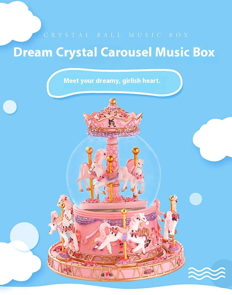 European-style Painted Crystal Ball Music Box Resin Carousel Christmas Gift Carousel Gift for Girlfriend Birthday Music Boxes Oasis Select
