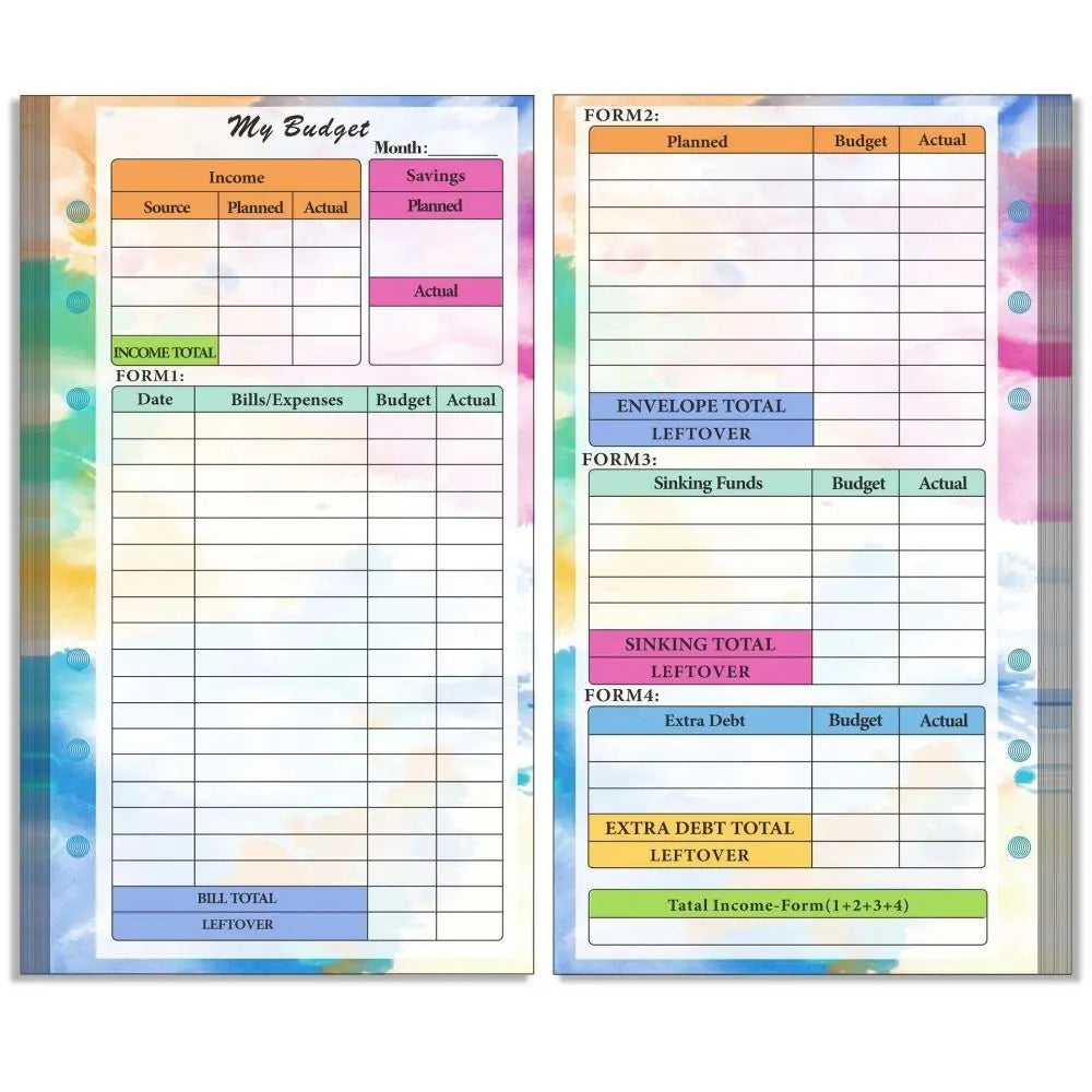 Weekly Monthly Planner Inside Paper Stationery Paper Refill Inner Pages Spiral Binder Paper A6 Loose Leaf Paper Budget Pages Oasis Select 14 sheets-E(Budget)