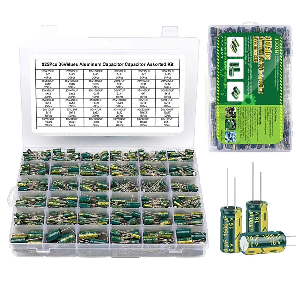 Aluminum Electrolytic Capacitor Kit 225–925Pcs Low ESR 16V–50V Capacitor Assortment Kit Oasis Select