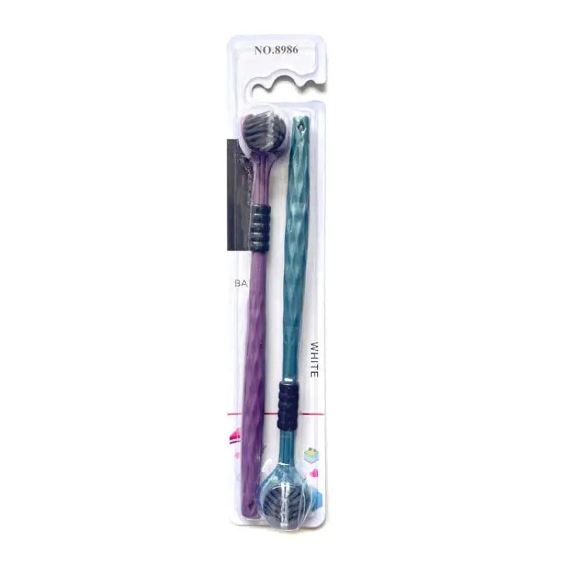 2pcs 3D Stereo Toothbrush Set Ultra Fine Soft Bristles Adult Oral Care 360° Cleaning Tongue Scraper Three-Sided Design Oasis Select 2pcs B