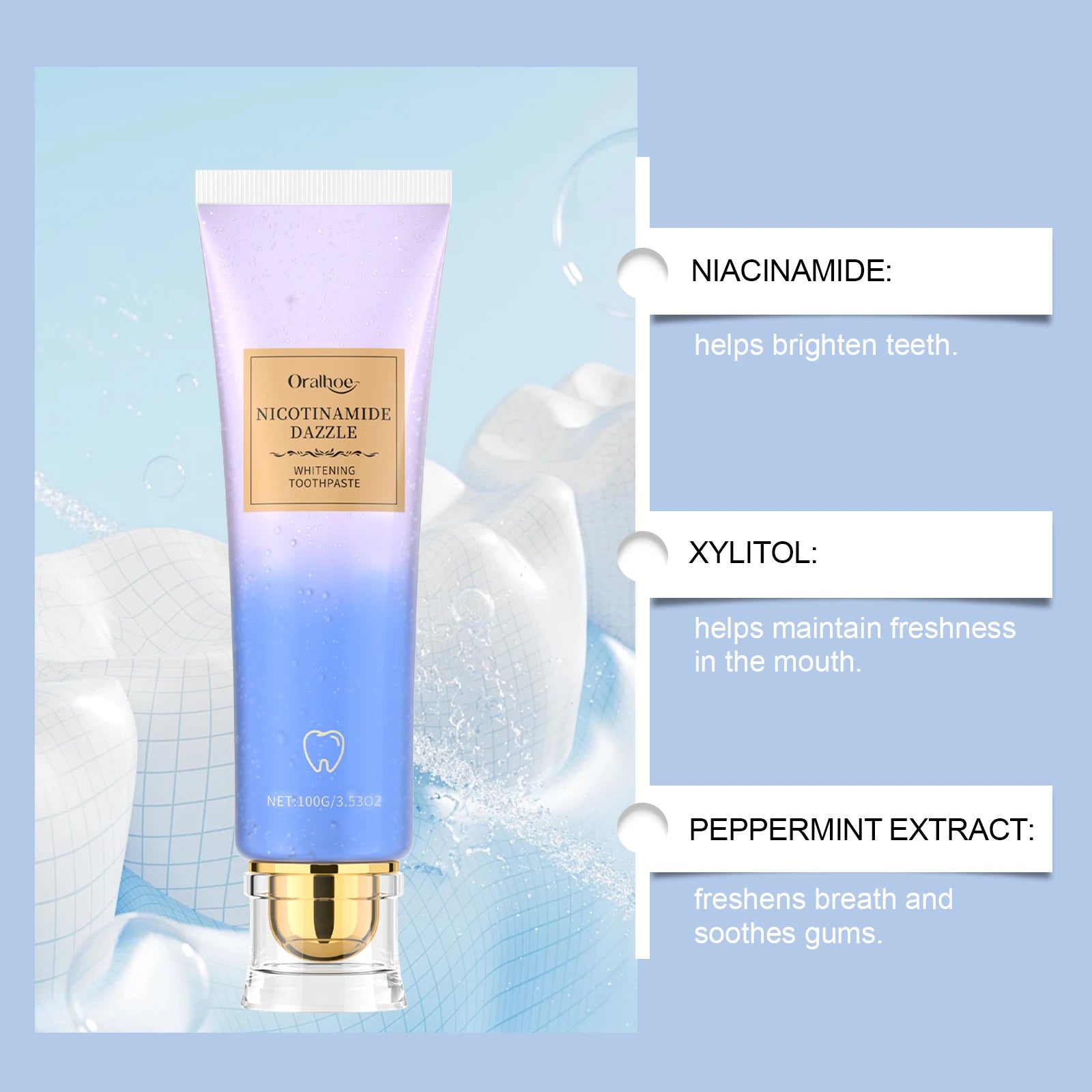 Niacinamide Whitening Toothpaste Intensive Whiten Teeth Protect Tooth Enamel Fresh Breath Fluoride-Free Stain Removal Oral Care Oasis Select