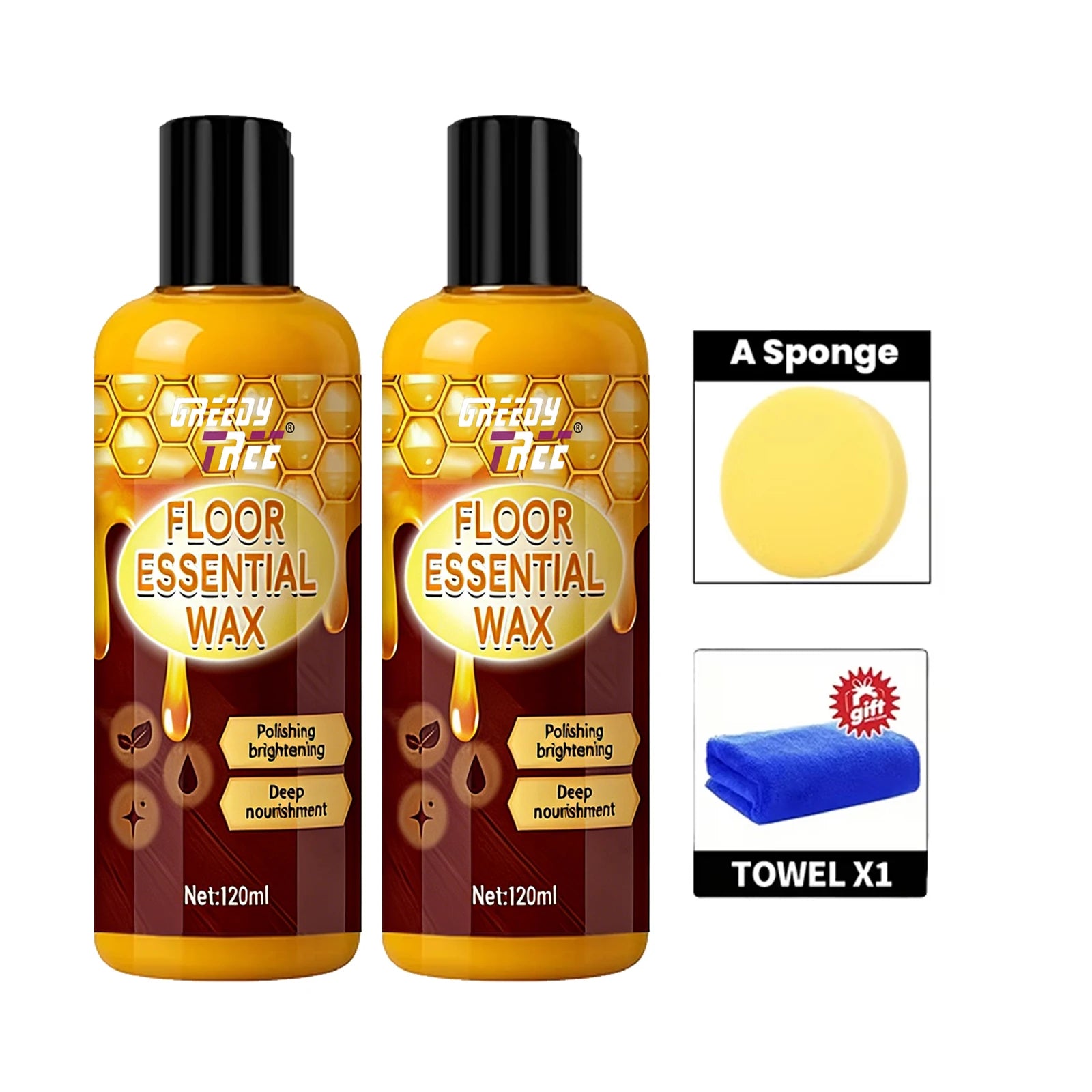 120ml Professional Floor Essential Wax Kit with Sponge & Towel - Wood Tile Hard Floor Polishing Brightening Deep Nourishment Oasis Select 2pcs