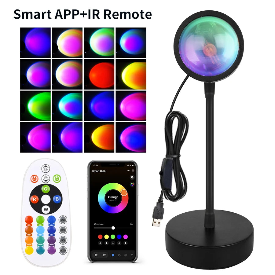 RGB Sunset Projector Night Light – USB LED Lamp with Remote LED Projector Night Light Oasis Select TUYA App Remote