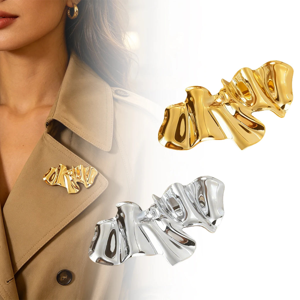 Irregular Geometric Brooch Gold Plated Statement Lapel Pin Unisex Minimalist Jewelry Old Money Style Suit Jacket Accessory Oasis Select