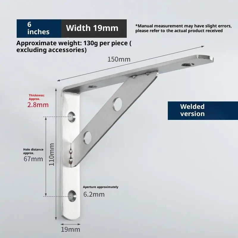 2-Pack Heavy-Duty Stainless Steel L-Shape Wall Angle Brackets