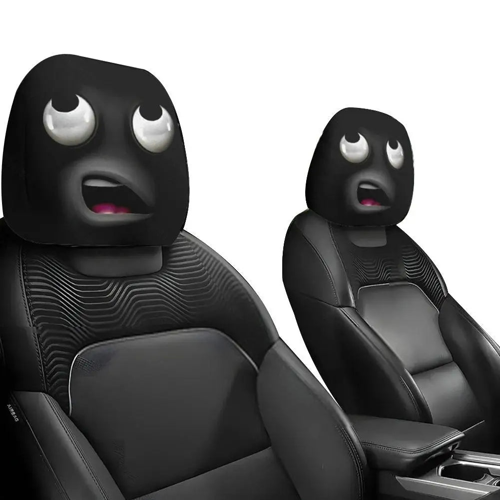 2pcs Halloween Decoration Black Skull Car Print Headrest Cover Universal Stretchy Spooky Fun Universal Head Cover Auto Parts Oasis Select