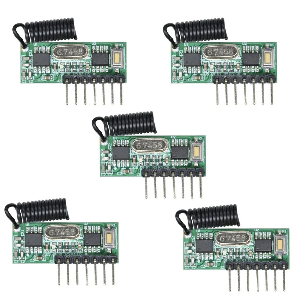 433MHz 4-Channel Universal Decoding Receiver Module DC 3.3–5V Wireless Remote Control Learning Module Oasis Select 5pcs