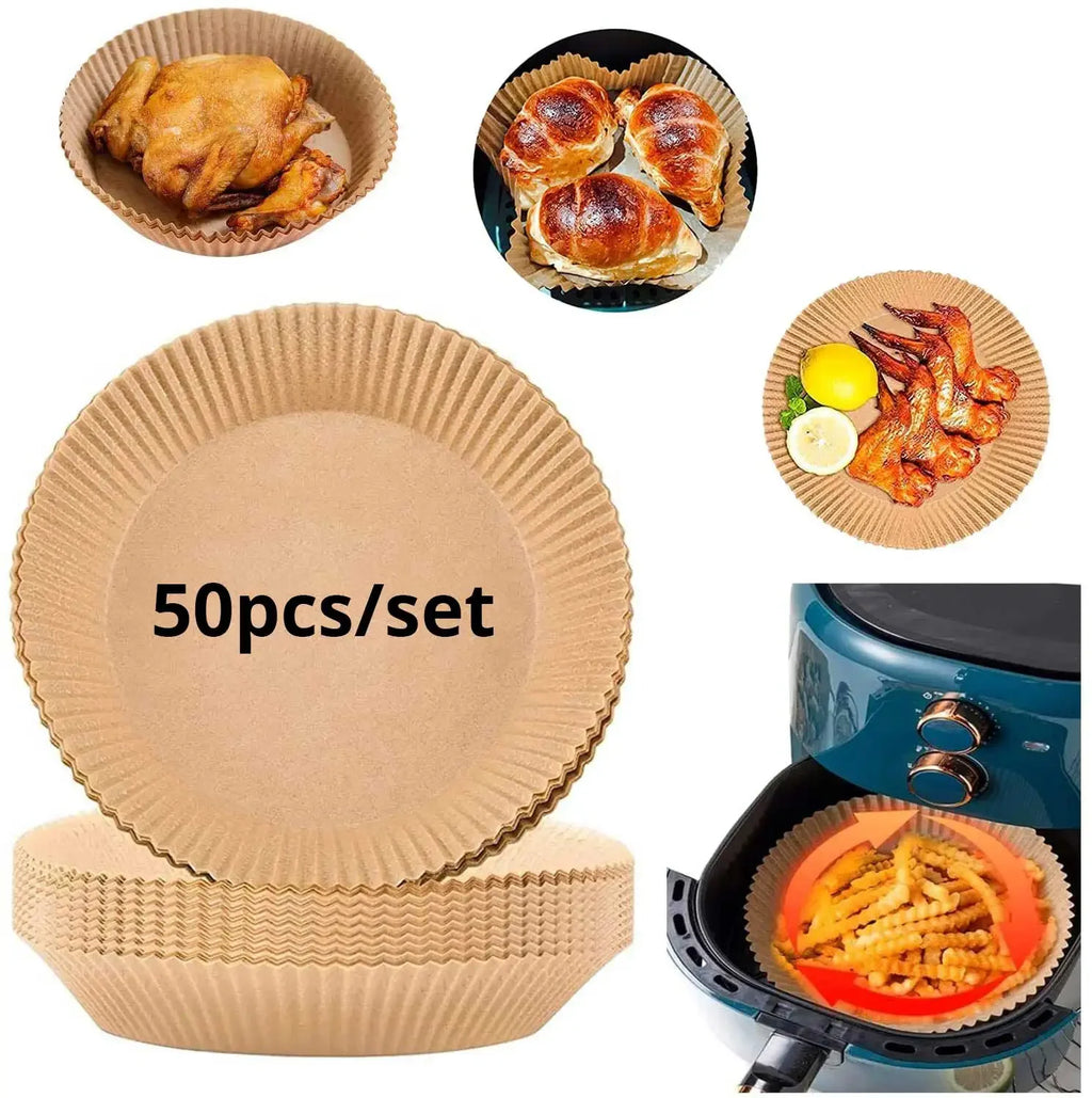 50pcs/set Disposable Air Fryer Paper Liner 20CM Oil-proof Water-proof Airfryer Disposable Cooking Paper Trays Baking Paper Oasis Select 50pcs-Round 1